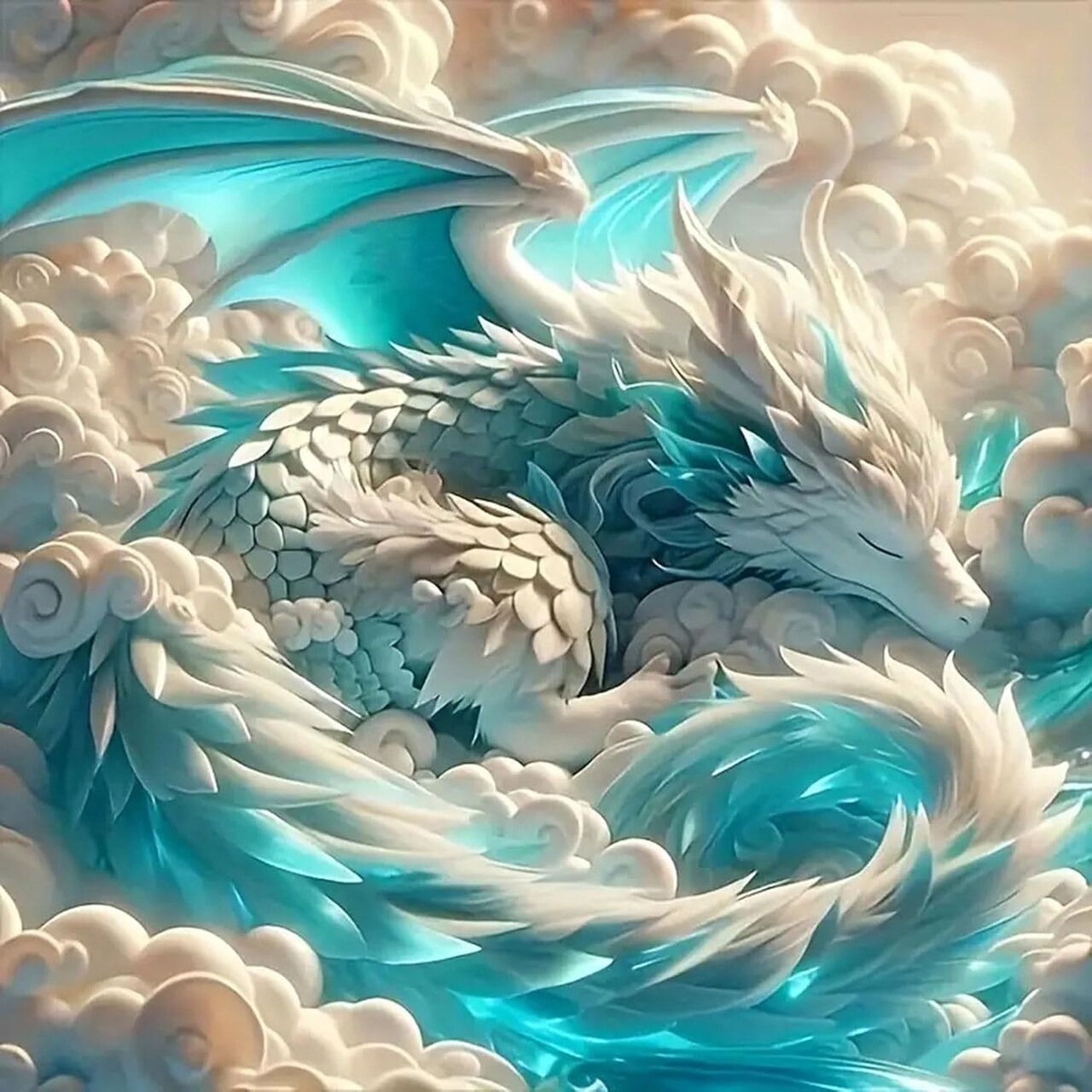 Dragon Diamond Painting Kit for Adults – 5D DIY Full Round Drill Sleeping Cloud Dragon Gem Art, Beginner-Friendly Diamond Painting, Home Wall Decor, 11.8×11.8 Inch